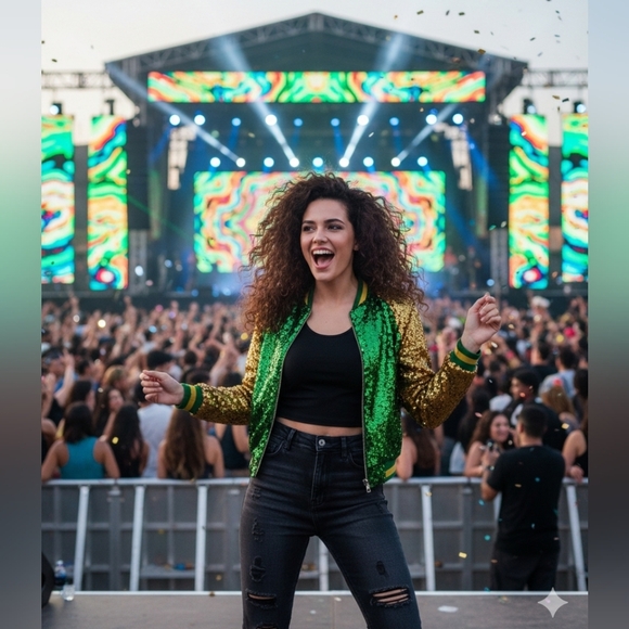 Daisy Green And Gold Mardi Gras Inspired Varsity Semi Cropped Jacket Size 2X - Picture 11 of 11